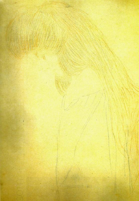 Gustav Klimt ung flicka med nedbojt huvud